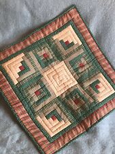 Handmade Artist Signed Red & Green Christmas Country Squares Quilt Banner for Ha picture