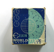 Vintage 1969 Luminous Elgin World Time Travel Alarm Clock in Original Case & Box picture