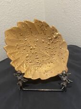 Vintage Weeping Bright Gold Leaf Dish Hollywood Regency MCM Trinket Candy Tray picture