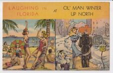 Laughing In Florida At Ol' Man Winter Up North Vintage Florida Postcard Linen picture