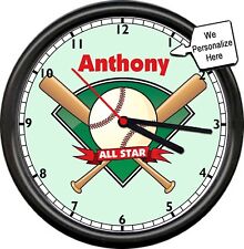 NEW Baseball Player Child Adult All Stars Personalized Name Gift Sign Wall Clock picture