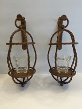 VTG Set Of 2 Twisted Metal Cage Votive Wall Sconces Bronze Gold Tone picture