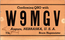 1939 W9MGV Angora Nebraska Ham Radio Amateur QSL Card Postcard Vtg picture