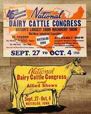 🐄Vintage🐄1950s Original DAIRY CATTLE CONGRESS Sign Milk FARM COW Waterloo IOWA picture