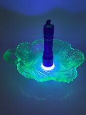 Vtg Indiana Glass Green Uranium Vaseline Leaf Shaped 7 in. Trinket Dish Glows picture