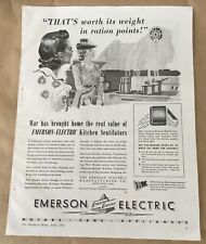 Emerson Electric print ad 1944 orig vintage retro home decor art WWII rations picture