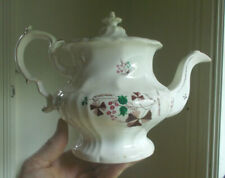 1840s HAND PAINTED FLORAL TEAPOT WITH ORIGINAL MATCHING LID SPARKLING NICE picture