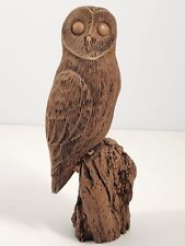 Carved wood look resin owl on stump figurine vintage picture