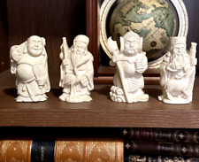 Vintage 4 Buddha Statues Figures Laughing Warrior Wise Wealth Paperweight Votive picture