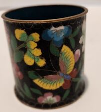 Vintage Chinese Cloisonne Enamel Cylindrical Sleeve Vase, Set Of 2 picture