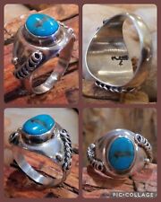 FIRST AMERICAN TRADERS Navajo STERLING & TURQUOISE RING Unisex Sz-10 picture