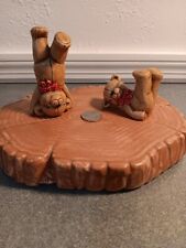 Tumbling Teddie Bears- Ceramic-Figurines- Red Bow Set of 2 picture