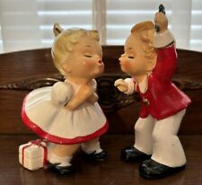 Vintage Josef Originals Christmas Kissing Boy and Girl Under Mistletoe RARE picture