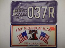 lot~2  Pa. License Plates Antique Historic Car Purple #037R&Plastic Bicentennial picture