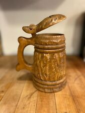 Finnish handcrafted wooden stein with vintage tag on bottom picture