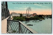 c1910's View Of Fox And Ottawa From Illinois River Bridge Ottawa IL Postcard picture