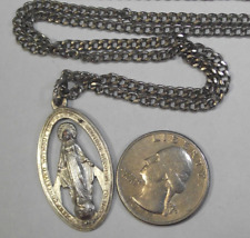 Vtg open work Miraculous Virgin Mary crushing the snake pendant necklace Italy picture