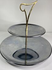 Vintage Atomic Starburst Middle Century Modern Chrome Two Tier Serving Tray 13” picture