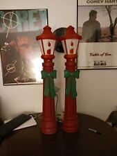 Pair Vtg Beco Blow Mold 41” Lamp Post Christmas Street Light Seasons Greetings  picture