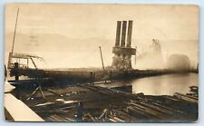 Postcard Steamship New York after 1908 Fire at Newburgh NY hull ruins RPPC A196 picture