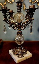 Vintage Ornate 4 Candle Holder Crystal And Glass Candalabra With Marble 13 Inch  picture