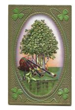 Postcard ~ St Patrick's Day ~  Shamrocks Pipes ~ Embossed picture