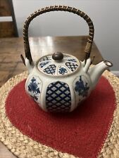 Vintage Handpainted Ceramic Japenese Teapot with wicker handle picture