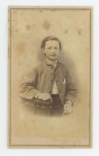 Antique CDV Circa 1870s Handsome Little Boy in Coat Posing in Chair New York, NY picture