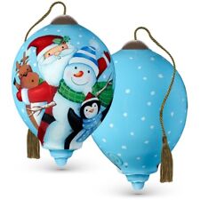 Neqwa Ne'Qwa Art Santa Snowman & Penguin Handpainted Glass Ornament New 7201127 picture