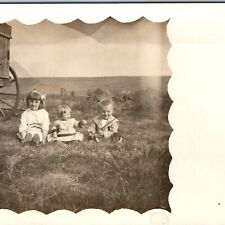 c1910s Cute Children Play Outdoors RPPC Hay Wagon Farm Border Happy Photo A167 picture