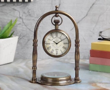 Clock Brass Antique White Dial Victoria Table Clock with Compass Stand picture