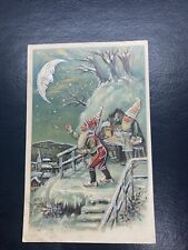 A Happy New Year Small Elf’s Face in Silver Moon Embossed German 1906 Postcard picture