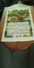 Vintage Tea Towel Calendar 1972 Yellow Flowers Barn 25”x16 Never used. picture