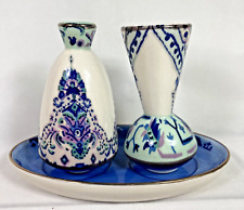 Anthropologie Plum Lilia Salt And Pepper Shaker Set With Tray Blue Ceramic picture