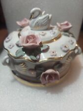 Vintage Swan Porcelain Trinket Box With Lid Absolutely Stunning  picture