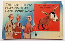 WWII postcard, humor - Pin the Tail on the (Hitler Faced) Donkey - 1943, Posted picture