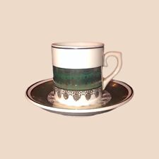 Vintage￼ Leart Made in Brazil Expresso Shot Tea Cup & Saucer Plate Gold Green picture