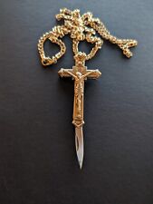  Crucifix With Folding Knife Blade Pendant Necklace  Charms Jesus Knife Gold Col picture