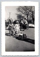 Vintage Original Photo Halloween Children Costumes On Street Clown Bicycles 1949 picture