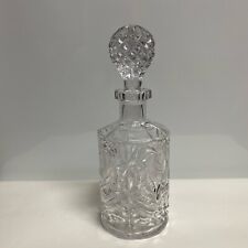 Vintage Round Clear Pressed Glass Decanter, Floral Design, With Stopper picture