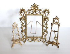 Brass Ornate Antique Picture Frame and Easels Set of 3 Scroll Design picture