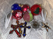 Mixed Lot X12 Christmas Tree Ornaments Star Glass Bulbs Snowflakes 3 Crosses EUC picture