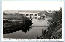 POSTCARD Muskegon River Bridge and Dam to Causeway Croton Michigan 1925-42 picture