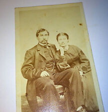 Antique Loving Victorian Fashion Couple Wife Resting On Husband's Leg CDV Photo picture