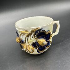 Antique German Teacup Blue Gold Gilt Flowers Demitasse Miniature Porcelain Cup picture