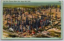 Signal Hill California~Air View Of Oil Wells~Postmarked~Vintage Linen Postcard picture