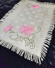 Antique Vintage Linen Embroidered Damask Tray Cloth 25 1/2