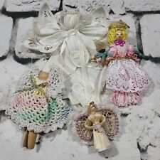Christmas Angels Hand Crafted Ornament Lot Of 4 Clothespin Wicker Crafts  picture