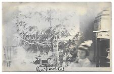 Little Girl At Christmas Tree With Toys, Antique RPPC Photo Postcard picture