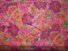 Vintage 1970-80s Pink Peach Poppy Flowers Floral Polished Cotton Fabric 1+ yds picture
